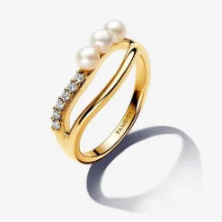 Pandora Anneau Double de Forme Organique et Perles de Culture | Femme Bague