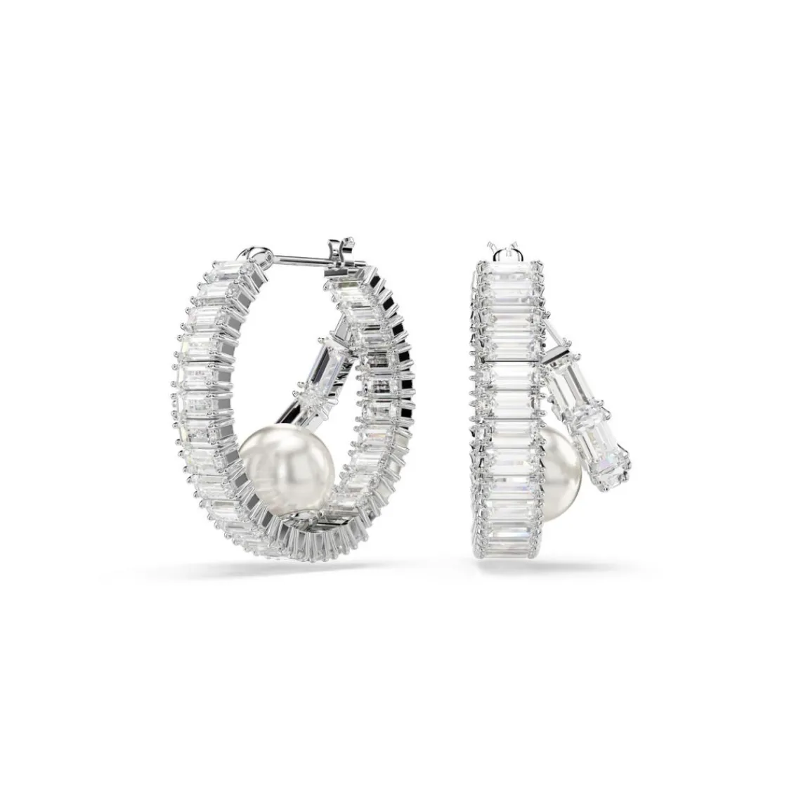 Swarovski Bijoux Anneaux d'oreilles Ariana Grande x Swarovski, Crystal Pearl, Taille baguette, Blanches, Métal rhodié | Femme Boucles D'Oreilles