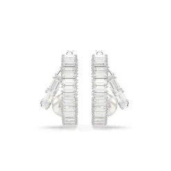 Swarovski Bijoux Anneaux d'oreilles Ariana Grande x Swarovski, Crystal Pearl, Taille baguette, Blanches, Métal rhodié | Femme Boucles D'Oreilles