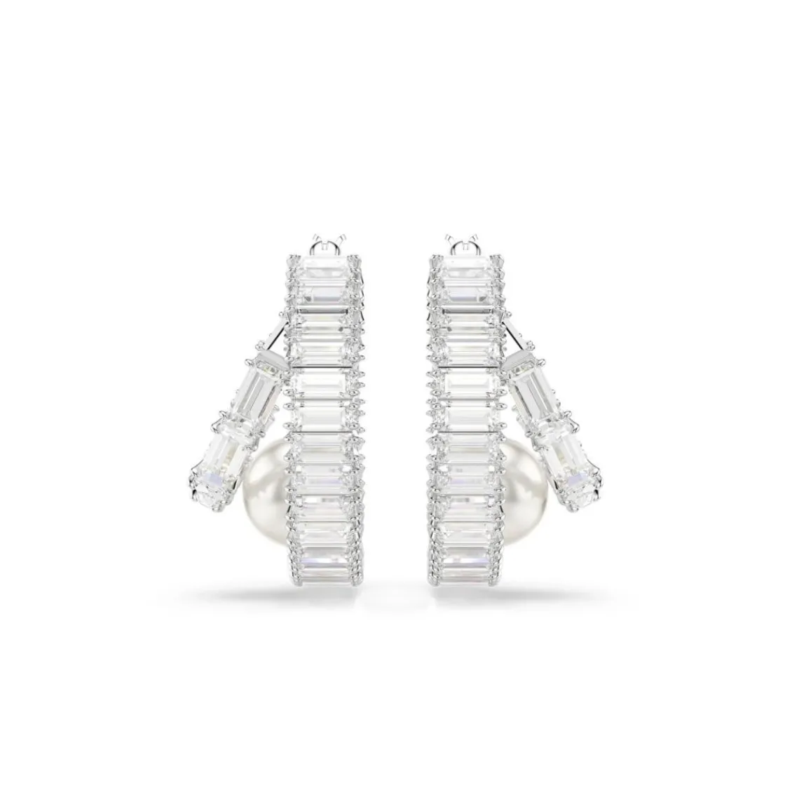 Swarovski Bijoux Anneaux d'oreilles Ariana Grande x Swarovski, Crystal Pearl, Taille baguette, Blanches, Métal rhodié | Femme Boucles D'Oreilles