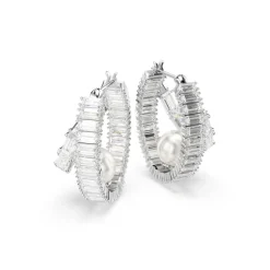 Swarovski Bijoux Anneaux d'oreilles Ariana Grande x Swarovski, Crystal Pearl, Taille baguette, Blanches, Métal rhodié | Femme Boucles D'Oreilles