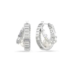 Swarovski Bijoux Anneaux d'oreilles Ariana Grande x Swarovski, Crystal Pearl, Taille baguette, Blanches, Métal rhodié | Femme Boucles D'Oreilles