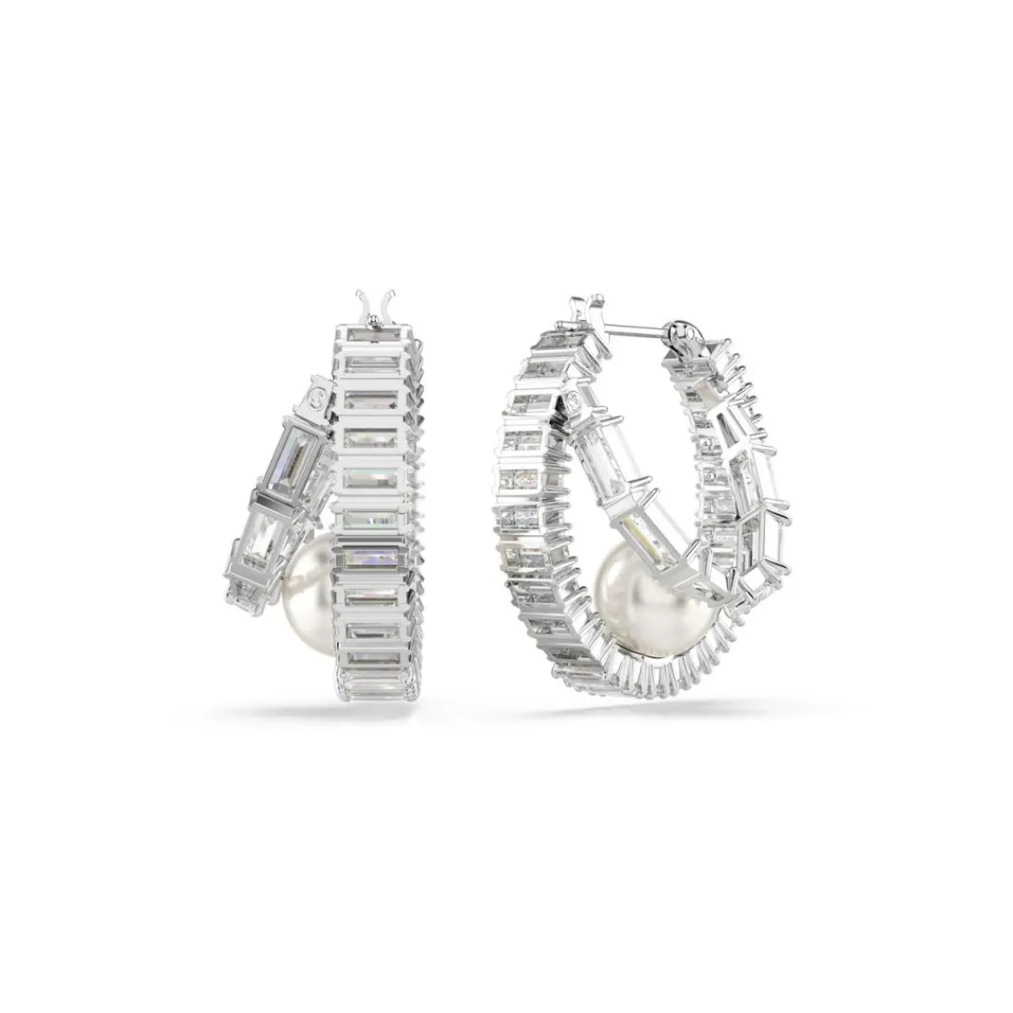 Swarovski Bijoux Anneaux d'oreilles Ariana Grande x Swarovski, Crystal Pearl, Taille baguette, Blanches, Métal rhodié | Femme Boucles D'Oreilles