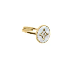 Pierre Lannier Bijoux Bague Ajustable Femme Pierre Lannier TALLIA Acier Doré Nacre Blanche | Femme Bague