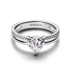 Pandora Bague Cœur Anneau Double Argent | Femme Bague