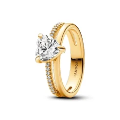 Pandora Bague Cœur Anneau Double Doré | Femme Bague