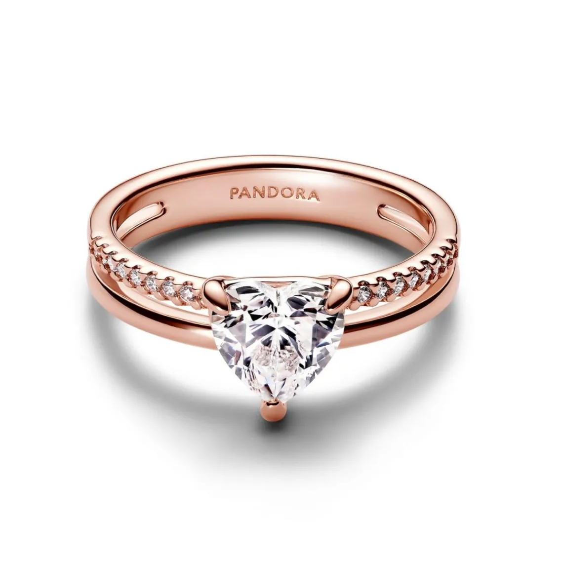 Pandora Bague Cœur Anneau Double Doré Rose | Femme Bague