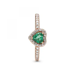 Pandora Bague Cœur Surélevé & cristal vert Timeless | Femme Bague