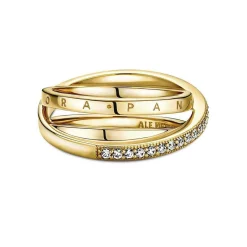 Pandora Bague Femme Anneau Triple Pavé Croisé Signature - 169057C01 Métal doré à l'or fin 585/1000 | Femme Bague