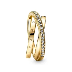 Pandora Bague Femme Anneau Triple Pavé Croisé Signature - 169057C01 Métal doré à l'or fin 585/1000 | Femme Bague
