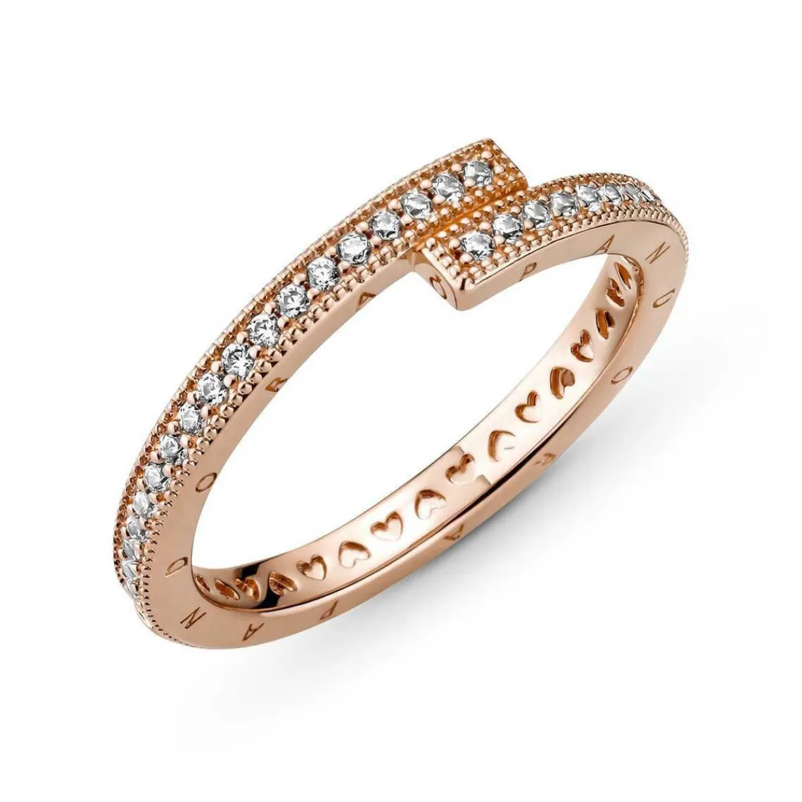 Pandora Bague Femme Chevauchement Scintillant Signature - 189491C01 Métal doré à l'or rose fin 585/1000 | Femme Bague