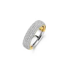 Ti Sento Bague femme - Bague argent doré pavée d'oxydes de zirconium | Femme Bague