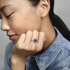 Pandora Bague Halo avec Pierre ovale bleue Timeless | Femme Bague