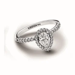 Pandora Bague Halo Poire Scintillant Argent | Femme Bague