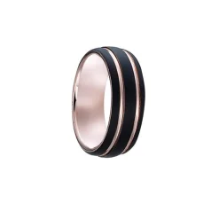 Jourdan Bague VESTA OU006H - Bague En Acier Bicolore Doré Rose et Noir Homme | Homme Bague