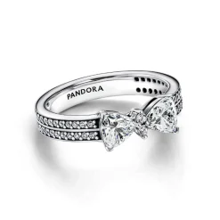 Pandora Bague Nœud et Double Rang Scintillant | Femme Bague
