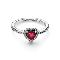 Pandora Bague - Cœur Surélevé Rouge Scintillant | Femme Bague