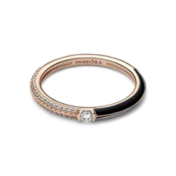 Pandora Bague ME - Anneau Double Noir et Pavé | Femme Bague