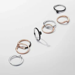 Pandora Bague ME - Anneau Double Noir et Pavé | Femme Bague