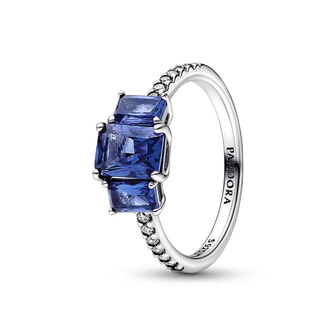 Pandora Bague Scintillante Trio de Pierres Rectangulaires Bleues - Timeless | Femme Bague