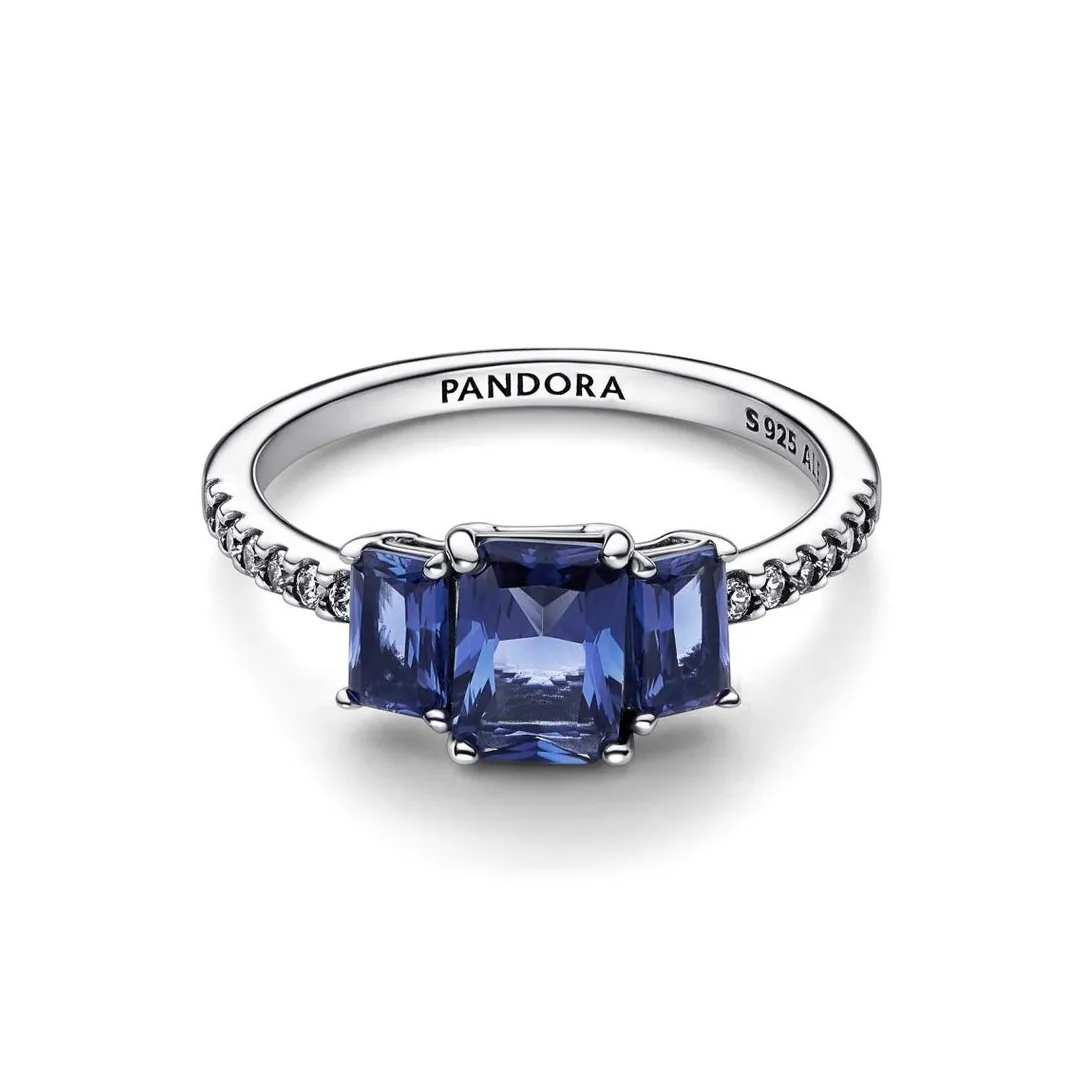 Pandora Bague Scintillante Trio de Pierres Rectangulaires Bleues - Timeless | Femme Bague
