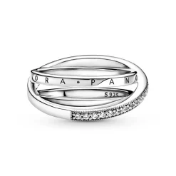 Pandora Bagues Femme Anneau Triple Pavé Croisé Signature - 199057C01 Argent | Femme Bague
