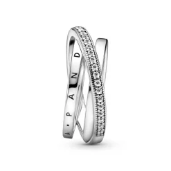 Pandora Bagues Femme Anneau Triple Pavé Croisé Signature - 199057C01 Argent | Femme Bague
