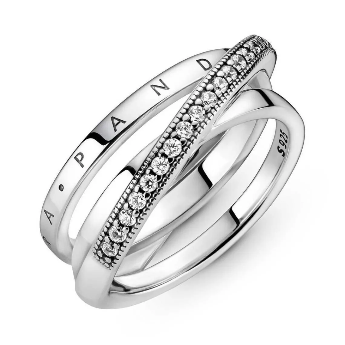 Pandora Bagues Femme Anneau Triple Pavé Croisé Signature - 199057C01 Argent | Femme Bague