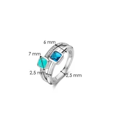 Ti Sento Bague - 12326DB Argent Rhodié Multi Joncs Pierres Synthétiques Bleue Et Turquoise | Femme Bague