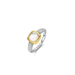 Ti Sento Bague - 12331MW Argent Doré Et Doublé Nacre Carré Et Pavage | Femme Bague