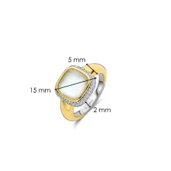Ti Sento Bague - 12330MW Argent Doré Et Doublé Nacre Carré Serti D'Oxydes De Zirconium | Femme Bague
