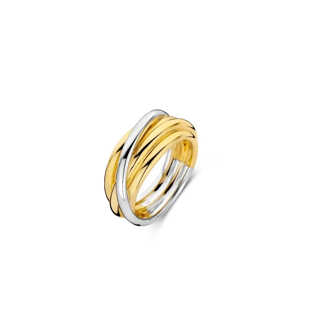 Ti Sento Bague - 12056SY Argent Doré Multi Joncs Bicolore | Femme Bague
