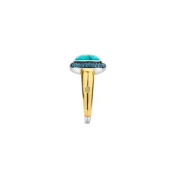 Ti Sento Bague - 12330TQ Argent Doré Et Pierre Synthétique Turquoise Carrée Serti D'Oxydes De Zirconium | Femme Bague