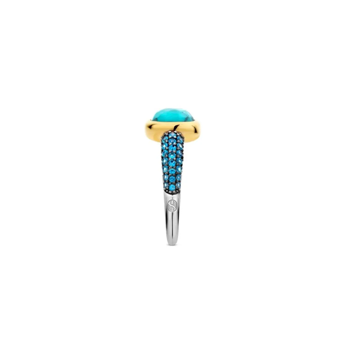 Ti Sento Bague - 12331TQ Argent Doré Et Pierre Synthétique Turquoise Carrée Et Pavage Bleu | Femme Bague