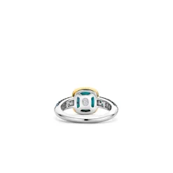 Ti Sento Bague - 12331TQ Argent Doré Et Pierre Synthétique Turquoise Carrée Et Pavage Bleu | Femme Bague