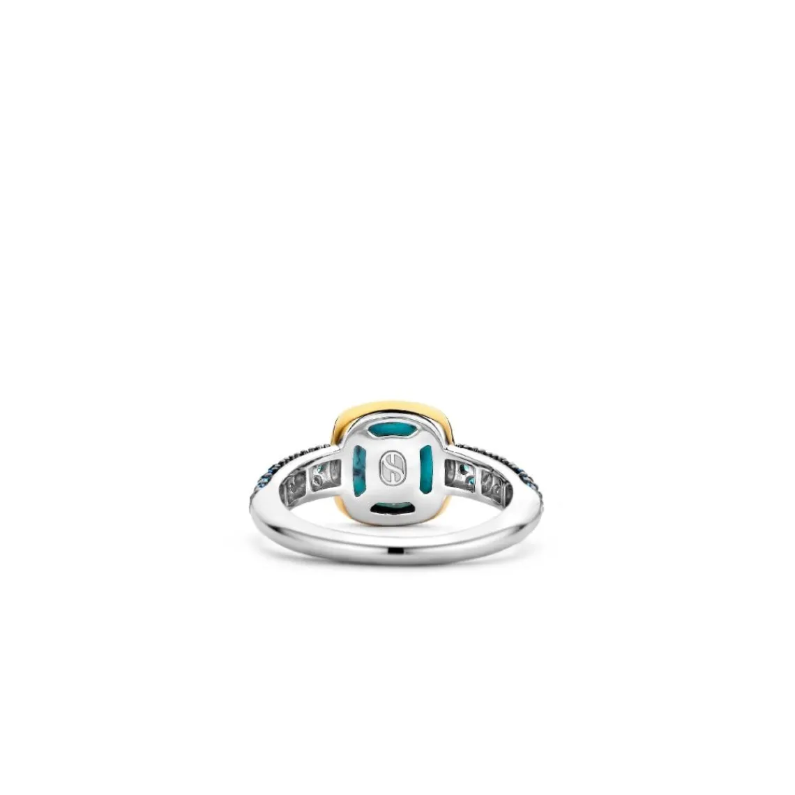 Ti Sento Bague - 12331TQ Argent Doré Et Pierre Synthétique Turquoise Carrée Et Pavage Bleu | Femme Bague