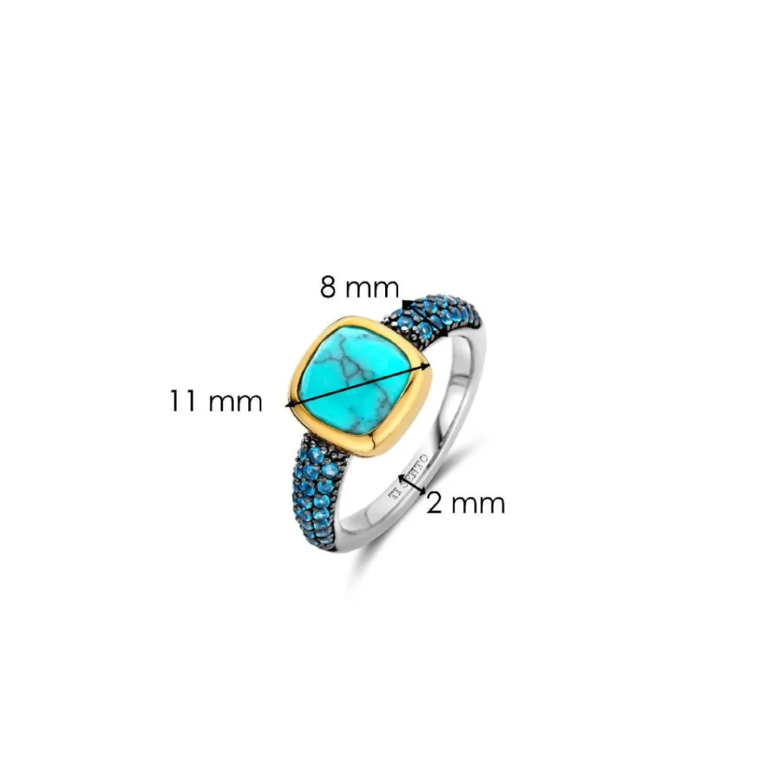 Ti Sento Bague - 12331TQ Argent Doré Et Pierre Synthétique Turquoise Carrée Et Pavage Bleu | Femme Bague