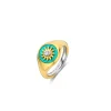 Ti Sento Bague - 12335TQ Argent Doré Forme Chevalière Fond Turquoise Et Soleil | Femme Bague