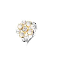 Ti Sento Bague - 12325YP Argent Doré Perles Synthétiques Et Oxyde De Zirconium Carré PM | Femme Bague
