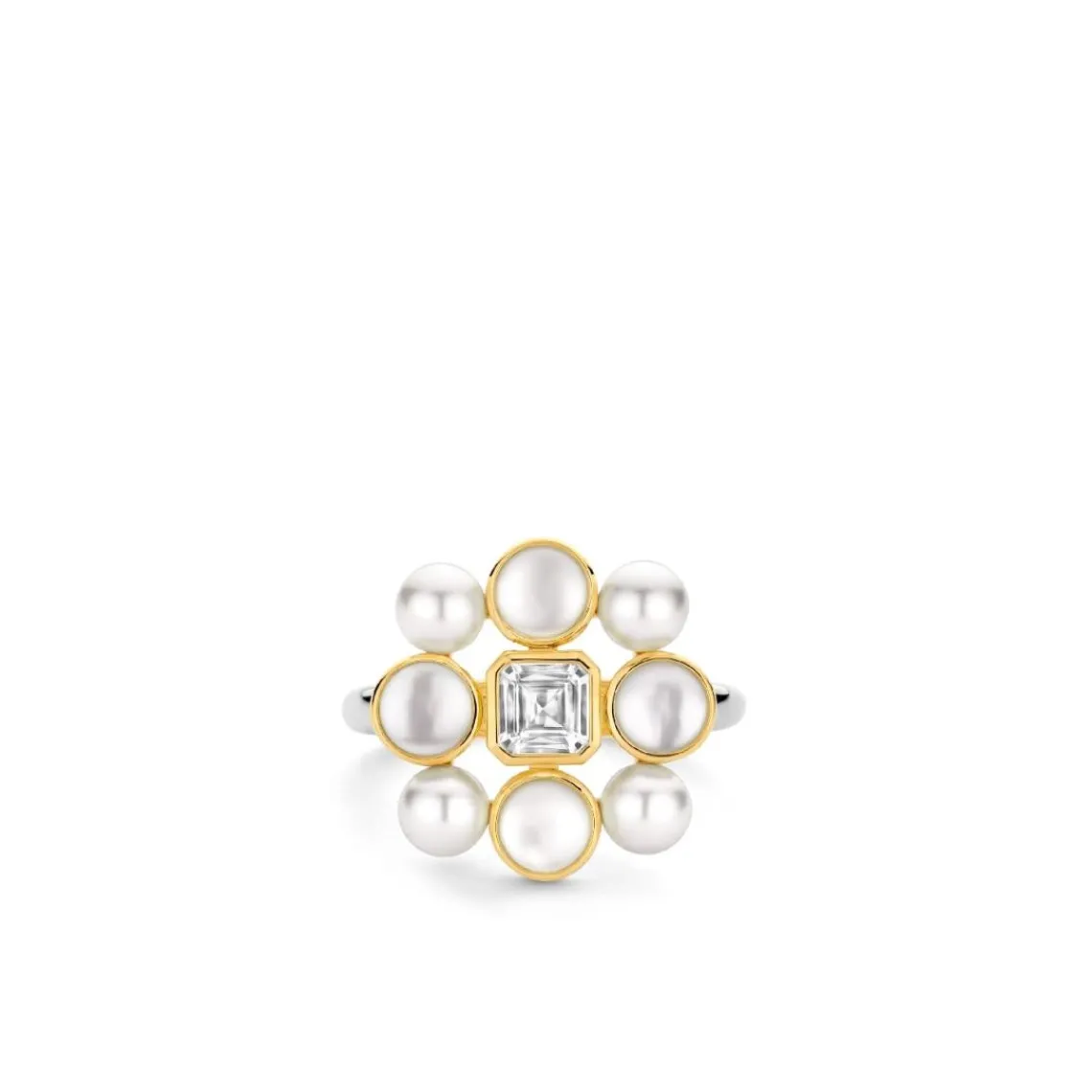 Ti Sento Bague - 12325YP Argent Doré Perles Synthétiques Et Oxyde De Zirconium Carré PM | Femme Bague