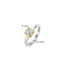 Ti Sento Bague - 12328ZY Argent Doré Et Oxyde De Zirconium Carré | Femme Bague