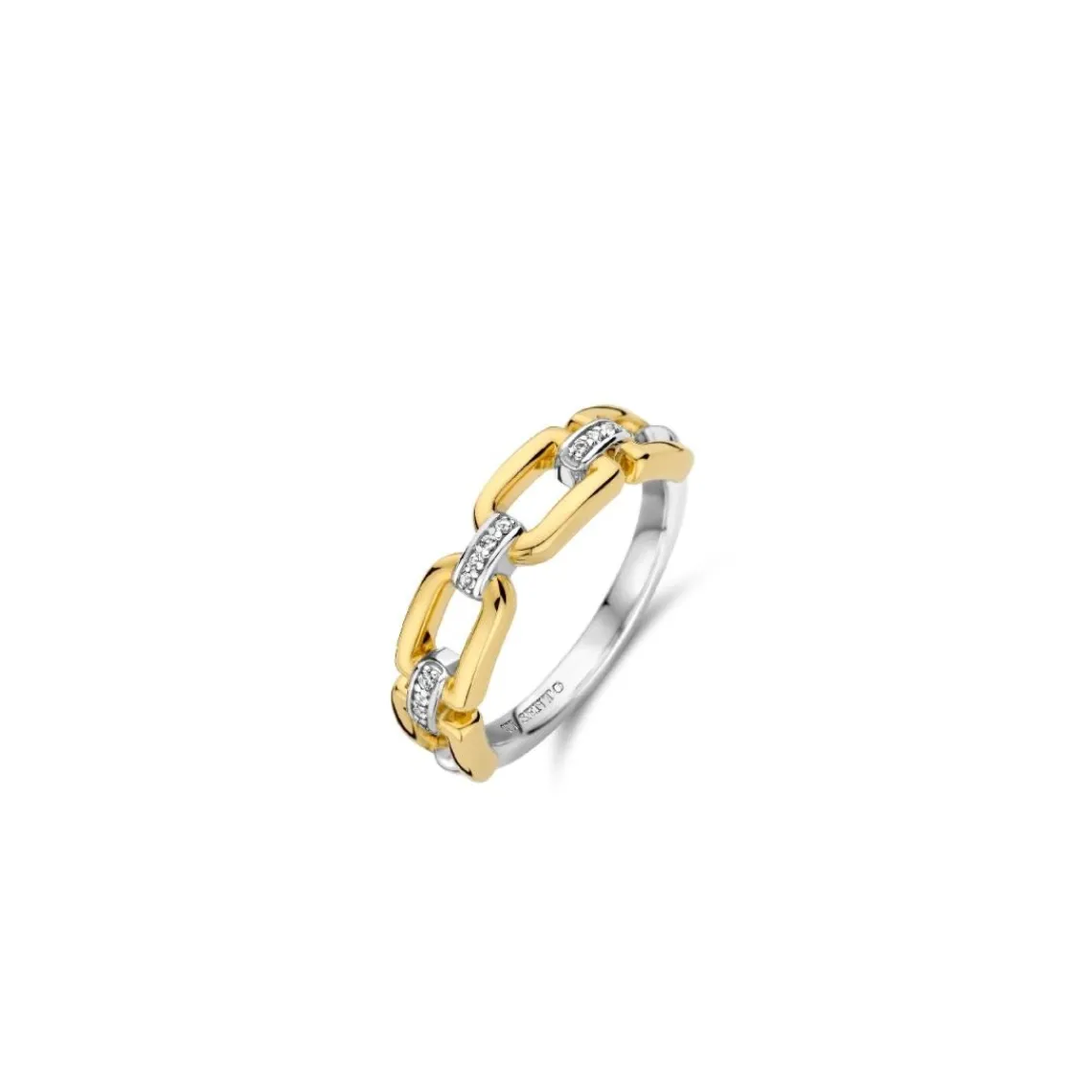 Ti Sento Bague - 12321ZY Argent Doré Liens Carrés Et Pavé | Femme Bague