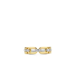 Ti Sento Bague - 12321ZY Argent Doré Liens Carrés Et Pavé | Femme Bague