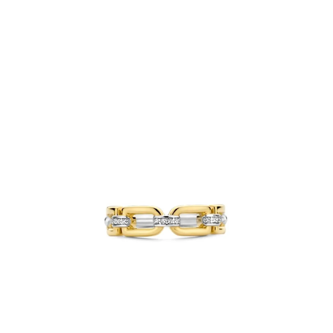 Ti Sento Bague - 12321ZY Argent Doré Liens Carrés Et Pavé | Femme Bague