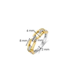 Ti Sento Bague - 12321ZY Argent Doré Liens Carrés Et Pavé | Femme Bague