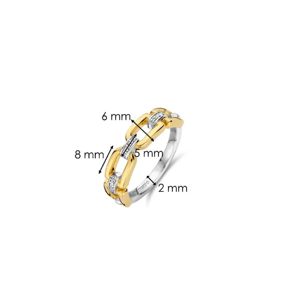 Ti Sento Bague - 12321ZY Argent Doré Liens Carrés Et Pavé | Femme Bague