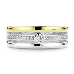 Ti Sento Bague 12094ZY - Bague Argent Doré 3 Rangs Zirconium Femme | Femme Bague