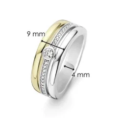 Ti Sento Bague 12094ZY - Bague Argent Doré 3 Rangs Zirconium Femme | Femme Bague