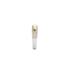 Ti Sento Bague 12144ZY - Bague Argent Gaudron Doré Encadré de 2 Anneaux Pavés | Femme Bague