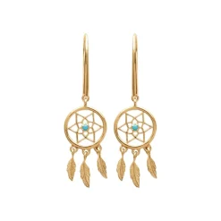 Maison de la Bijouterie Boucle d'oreilles Pendantes femme plaqué or turquoise serti clos - Y530530 | Femme Boucles D'Oreilles